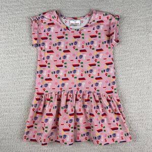 Hanna Andersson Girls Dress 100 (4)‎ Pink Floral Rainbow Cotton Drop Waist Dress